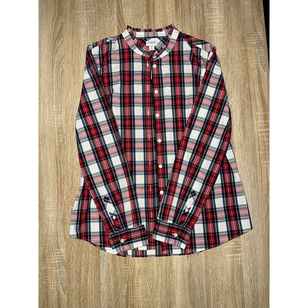 J Crew Red Tartan Plaid Cotton Spandex Button Down Shirt Medium NWT